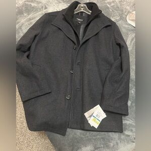 London Fog Black Wool-Blend Pea Coat with Inner Zip Layer